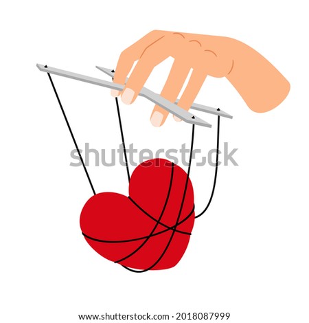 Love control. Relationships manipulation attachment chains manipulating, hearted addiction cheating, obedience control vector illustration