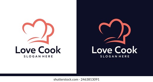 Plantilla de diseño de logo de Love cook. Logo del sombrero del chef con el símbolo del Diseño gráfico del corazón Vector