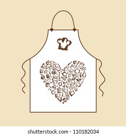I love cooking! Apron with kitchen utensils sketch for your design