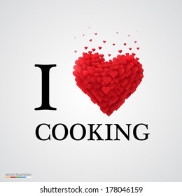 i love cooking, font type with heart sign.