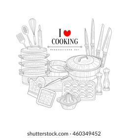 Love For Cooking Hand Drawn Realistic Sketch