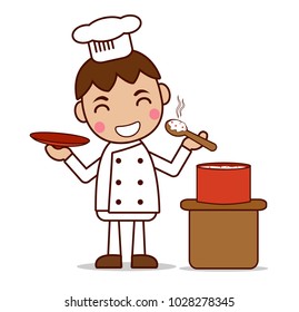 Love cooking , Little chef  cooking soup