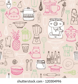 I love cooking seamless kitchen dish and kitchenware background pattern in vector