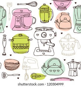 I love cooking seamless kitchen dish and kitchenware background pattern in vector