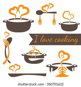 I Love Cooking Vector Set Of Kitchen Elements