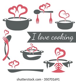 I love cooking vector set of kitchen elements