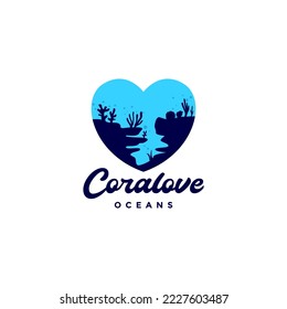 love with coral ocean abstract logo design