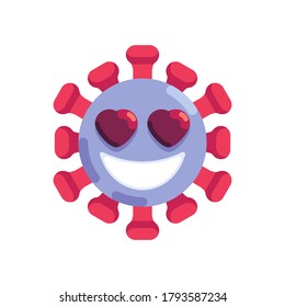 In love coronavirus emoticon flat icon, vector sign, virus smiling face with heart-eyes colorful pictogram isolated on white. Symbol, logo illustration. Flat style design