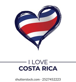 I Love Costa Rica Banner with Flag in Heart. Costa Rica love Emblem Isolated on White Background. Vector, Illustration, Isolated, Love, Background.