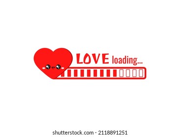 Love countdown bar with happy heart cartoon character. Valentines day candy bar with loading love progress waiting. Flat design cartoon design element vector illustration.