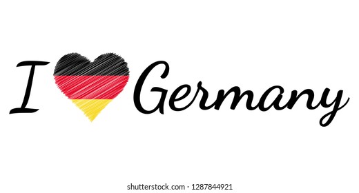 I love country Germany, text heart Doodle, vector calligraphic text, I love Germany flag heart patriot de