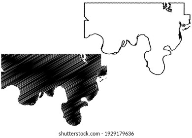 Condado de Amor, estado de Oklahoma (condado de Estados Unidos, Estados Unidos de América), mapa de ilustraciones vectoriales, esbozo garabato Mapa de amor