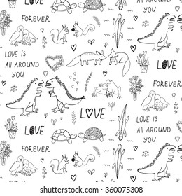 Love couple animals dinosaur outline pattern