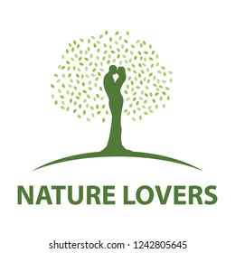 love couple become beautiful tree, logo template. grow,  healing, connection with earth