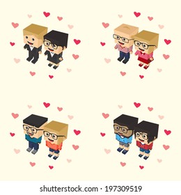 love couple block isometric cartoon character