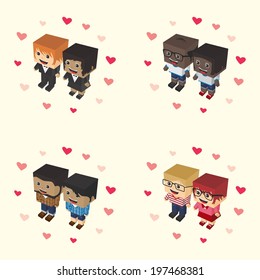 love couple block isometric cartoon character