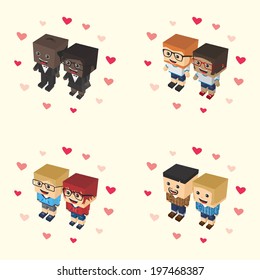 love couple block isometric cartoon character