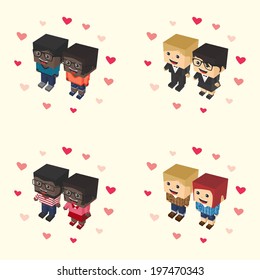 love couple block isometric cartoon character