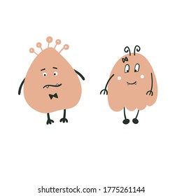 In love couple boy and girl cute monsters. Vector greeting card for Wedding’s day ,Valentine's day. 