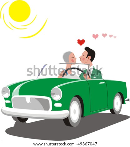 Love couple in the car