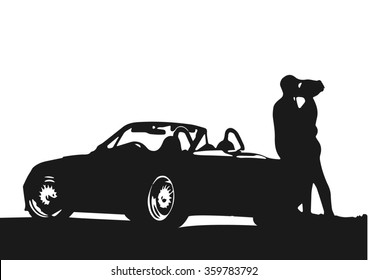love couple, car and sunset