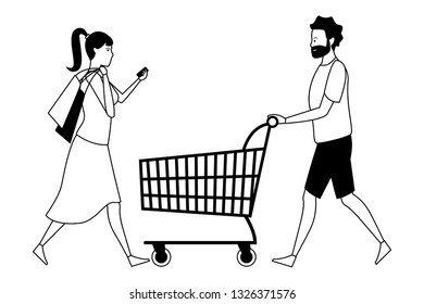 love couple cartoon in black and white