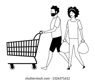 love couple cartoon in black and white