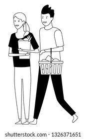 love couple cartoon in black and white