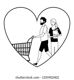 love couple cartoon in black and white