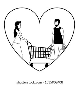 love couple cartoon in black and white