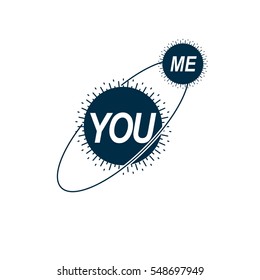Logotipo conceptual de la pareja de amor, símbolo vectorial único. Señales de hombres y mujeres, Marte y Venus. Interacción entre personas amorosas.