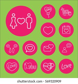 love couple confession sign line icons set