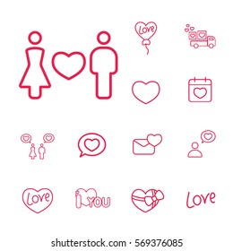 love couple confession sign line icons set