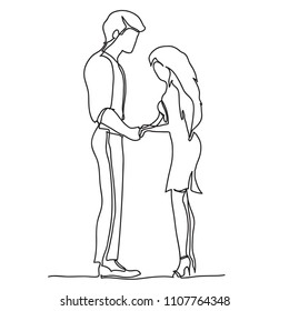 Love couple continuous line icon. People