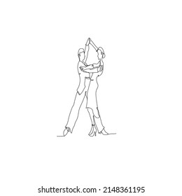 love couple dancing happily. Continuous line drawing. Illustration icon vector