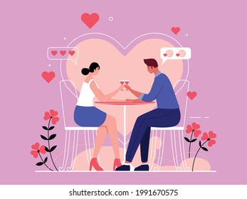 love couple dating in the bar flat web illustration