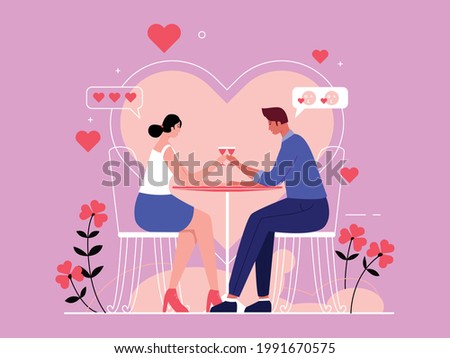 love couple dating in the bar flat web illustration