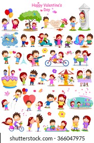 Love couple doing different activities for Valentine's day in vector