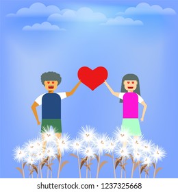 love couple fresh beatiful flower blue sky vector illustration eps10