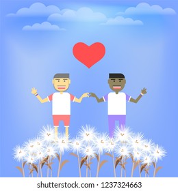 love couple gay fresh beatiful flower blue sky vector illustration eps10