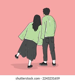 Love couple hold hands each other pink Background vector modern illustration