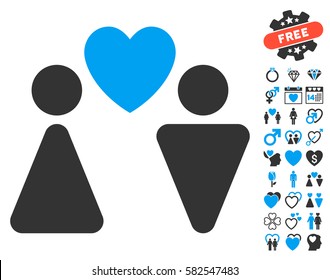 Love Couple icon with bonus amour symbols. Vector illustration style is flat iconic blue and gray symbols on white background.