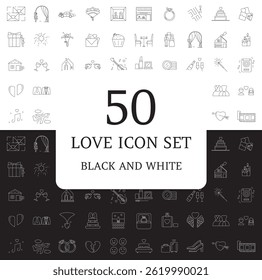 love couple icon line set, black and white for ui app