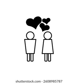 Love couple icon. Romantic people symbol. Black heart vector. Relationship connection shape.