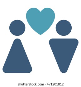 Love Couple icon. Vector style is bicolor flat iconic symbol with rounded angles, cyan and blue colors, white background.