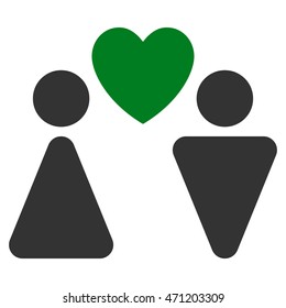 Love Couple icon. Vector style is bicolor flat iconic symbol with rounded angles, green and gray colors, white background.