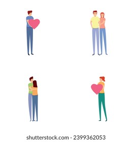 Love couple icons set cartoon vector. Men and women in romantic relationship. Romance, family
