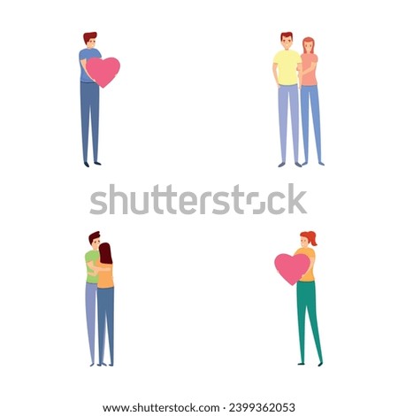 Love couple icons set cartoon vector. Men and women in romantic relationship. Romance, family