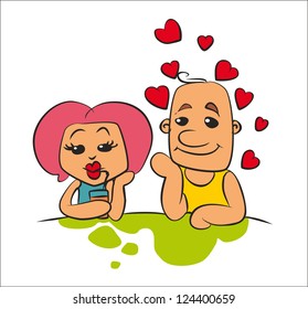 Love Couple Image or love theme or valentine event. Character and background in separated layer. Editable and scalable  vector file.