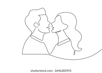 Amor casal beijando simples uma linha desenho vetor design
